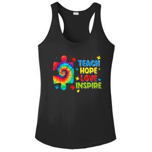 Autism Awareness Teacher Tie Dye Teach Hope Love Inspire Gift Ladies PosiCharge Competitor Racerback Tank