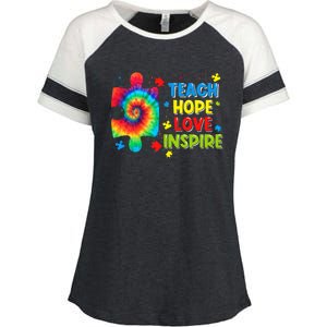 Autism Awareness Teacher Tie Dye Teach Hope Love Inspire Gift Enza Ladies Jersey Colorblock Tee