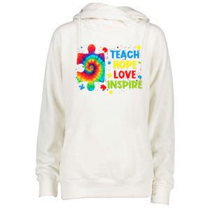 Autism Awareness Teacher Tie Dye Teach Hope Love Inspire Gift Womens Funnel Neck Pullover Hood