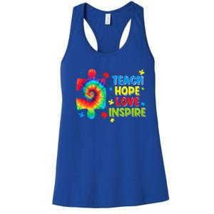 Autism Awareness Teacher Tie Dye Teach Hope Love Inspire Gift Women's Racerback Tank