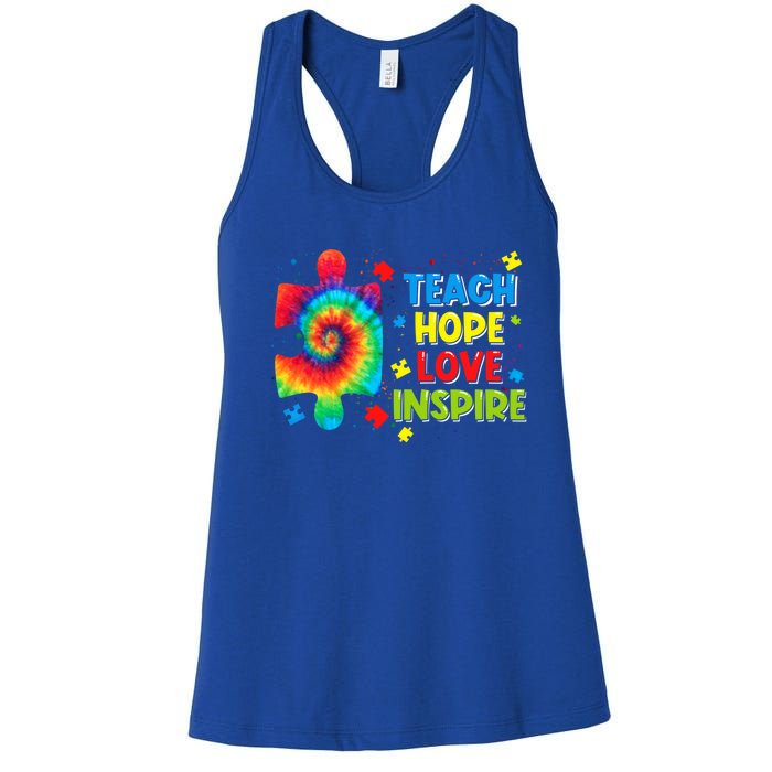 Autism Awareness Teacher Tie Dye Teach Hope Love Inspire Gift Women's Racerback Tank