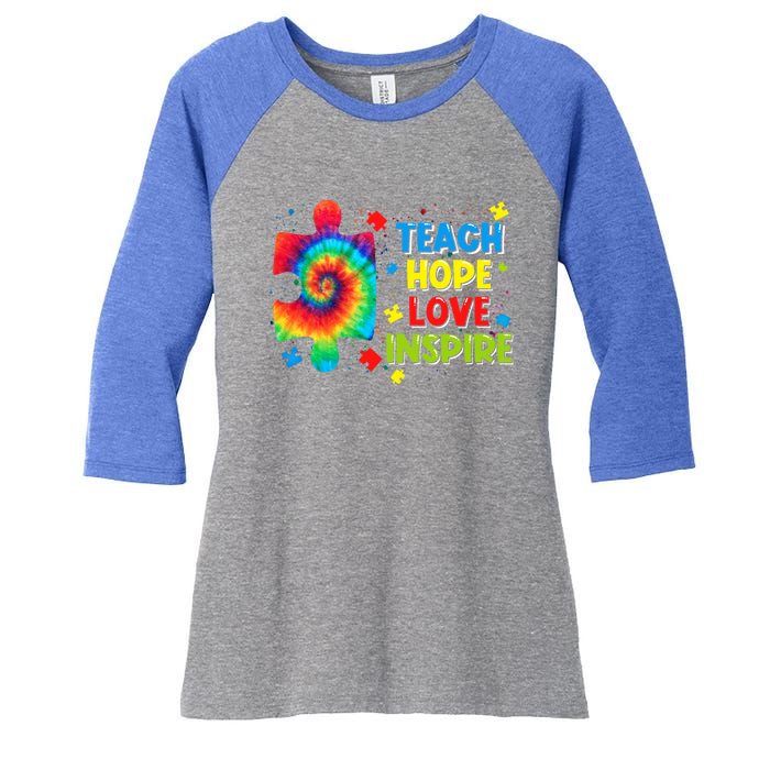 Autism Awareness Teacher Tie Dye Teach Hope Love Inspire Gift Women's Tri-Blend 3/4-Sleeve Raglan Shirt