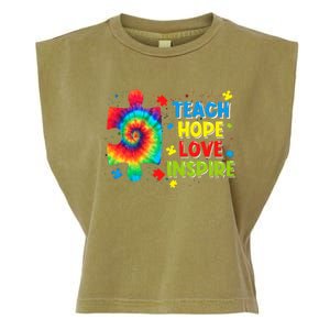 Autism Awareness Teacher Tie Dye Teach Hope Love Inspire Gift Garment-Dyed Women's Muscle Tee