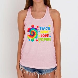 Autism Awareness Teacher Tie Dye Teach Hope Love Inspire Gift Women's Knotted Racerback Tank