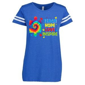 Autism Awareness Teacher Tie Dye Teach Hope Love Inspire Gift Enza Ladies Jersey Football T-Shirt