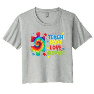 Autism Awareness Teacher Tie Dye Teach Hope Love Inspire Gift Women's Crop Top Tee