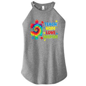 Autism Awareness Teacher Tie Dye Teach Hope Love Inspire Gift Women's Perfect Tri Rocker Tank