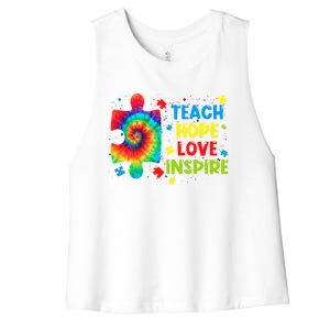 Autism Awareness Teacher Tie Dye Teach Hope Love Inspire Gift Women's Racerback Cropped Tank