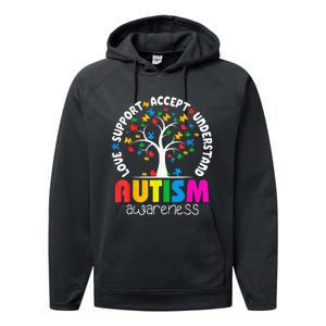 Autism Awareness Teacher Teach Hope Love Inspire Performance Fleece Hoodie