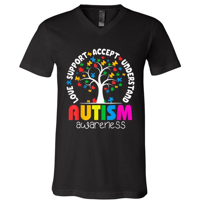 Autism Awareness Teacher Teach Hope Love Inspire V-Neck T-Shirt