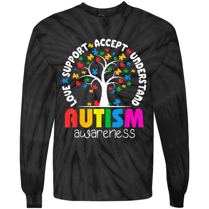 Autism Awareness Teacher Teach Hope Love Inspire Tie-Dye Long Sleeve Shirt