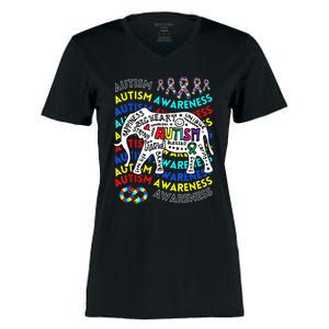 Autism Awareness Teacher Autism Moms And Dads Elephant Women's Momentum V-Neck T-Shirt