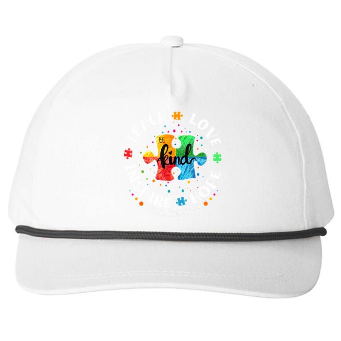 Autism Awareness Teacher Teach Hope Love Inspire Snapback Five-Panel Rope Hat