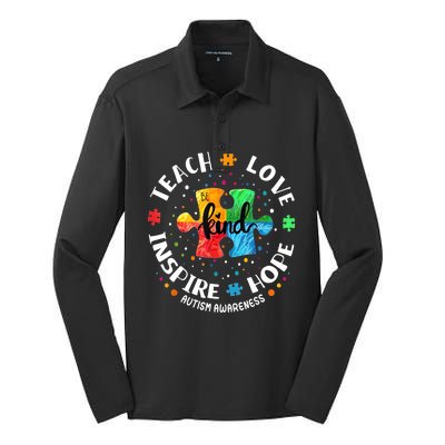 Autism Awareness Teacher Teach Hope Love Inspire Silk Touch Performance Long Sleeve Polo