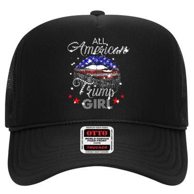 All American Trump Girl Mouth Diamond High Crown Mesh Back Trucker Hat