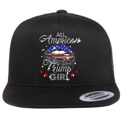 All American Trump Girl Mouth Diamond Flat Bill Trucker Hat