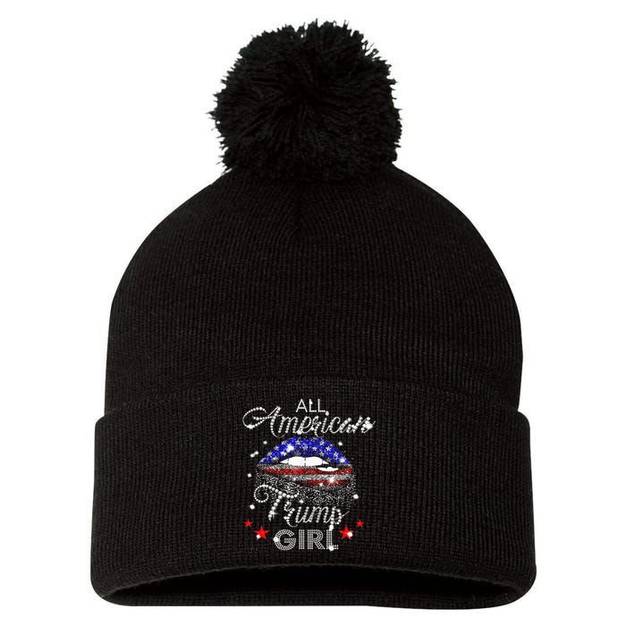 All American Trump Girl Mouth Diamond Pom Pom 12in Knit Beanie