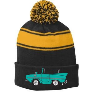 Amphicar Aqua Turquoise Car Boat Owner Collector Stripe Pom Pom Beanie