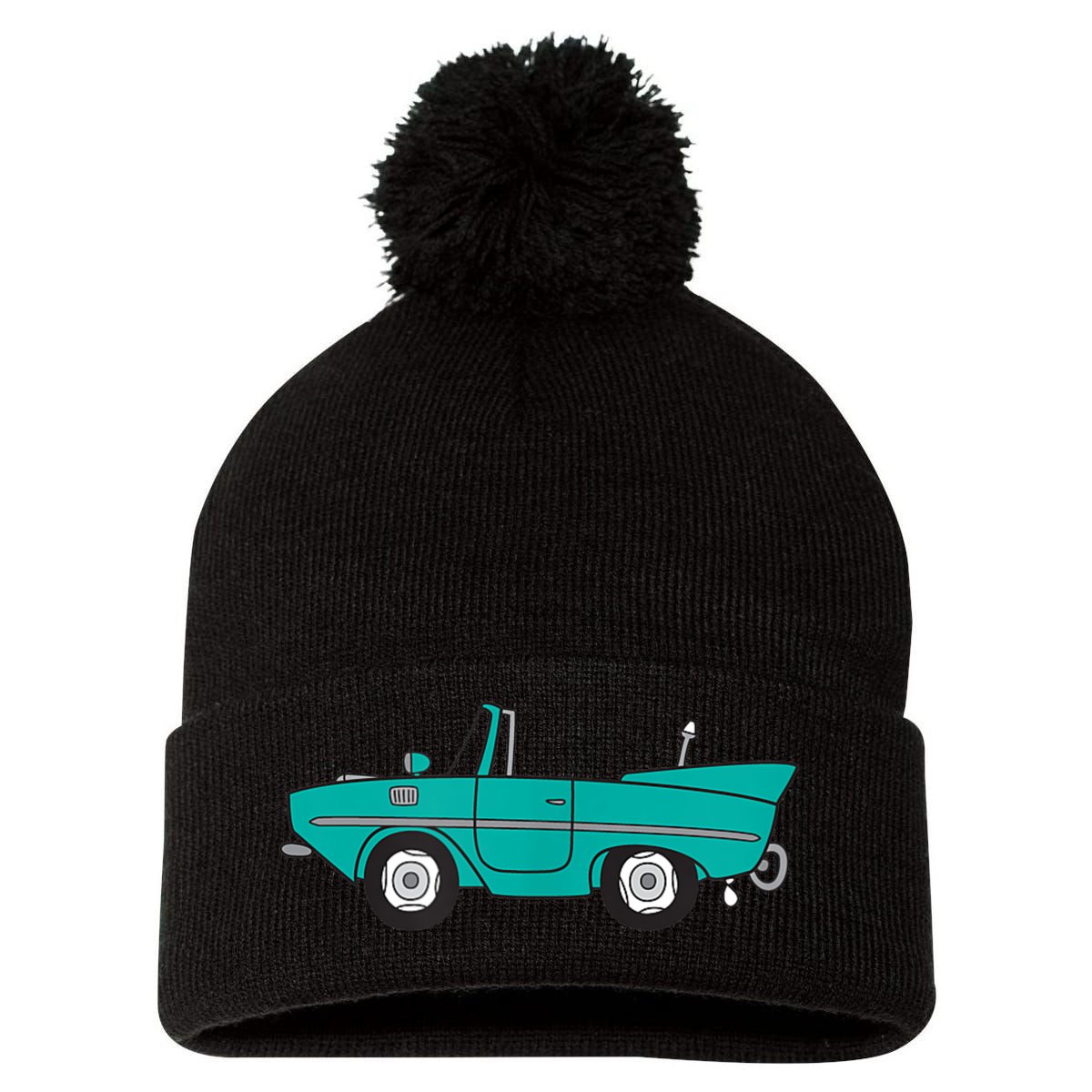 Amphicar Aqua Turquoise Car Boat Owner Collector Pom Pom 12in Knit Beanie