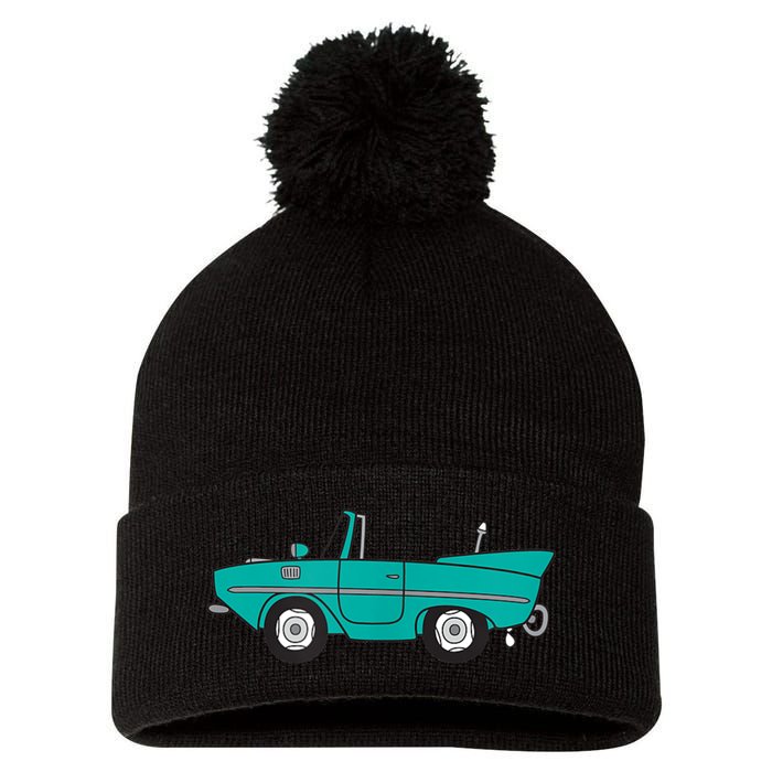 Amphicar Aqua Turquoise Car Boat Owner Collector Pom Pom 12in Knit Beanie