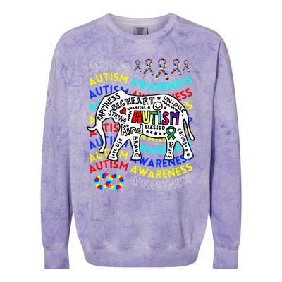 Autism Awareness Teacher Autism Moms And Dads Elephant Colorblast Crewneck Sweatshirt