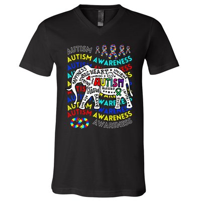 Autism Awareness Teacher Autism Moms And Dads Elephant V-Neck T-Shirt