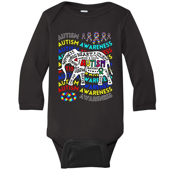 Autism Awareness Teacher Autism Moms And Dads Elephant Baby Long Sleeve Bodysuit