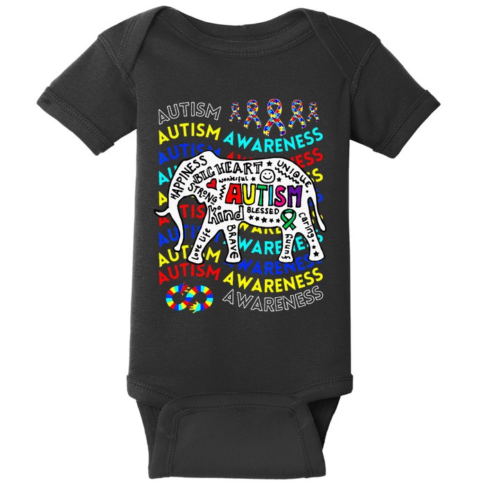 Autism Awareness Teacher Autism Moms And Dads Elephant Baby Bodysuit