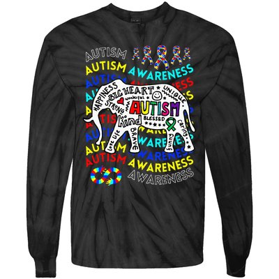 Autism Awareness Teacher Autism Moms And Dads Elephant Tie-Dye Long Sleeve Shirt