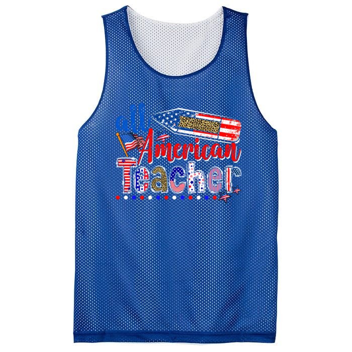 All American Teacher American Flag 4th Of July Usa Flag Gift Mesh Reversible Basketball Jersey Tank