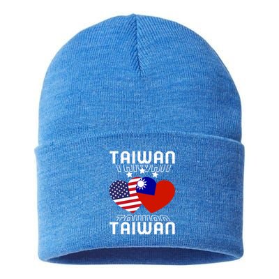 America And Taiwan Taiwanese American Flag Dual Nationality Cool Gift Sustainable Knit Beanie