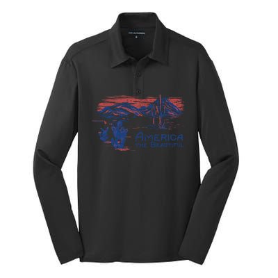 Americana America The Beautiful Landscape Great Gift Silk Touch Performance Long Sleeve Polo