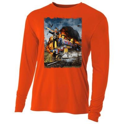 All Aboard The Trump Train Funny Donald Trump 2024 Election Cooling Performance Long Sleeve Crew