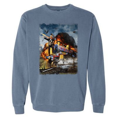 All Aboard The Trump Train Funny Donald Trump 2024 Election Garment-Dyed Sweatshirt