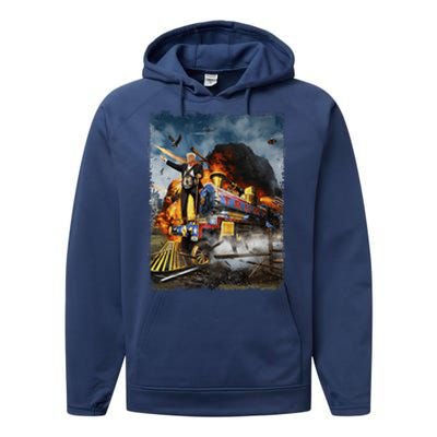 All Aboard The Trump Train Funny Donald Trump 2024 Election Performance Fleece Hoodie