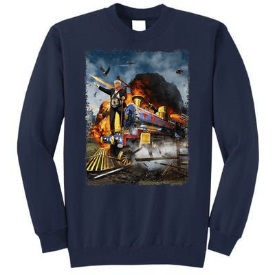 All Aboard The Trump Train Funny Donald Trump 2024 Election Tall Sweatshirt