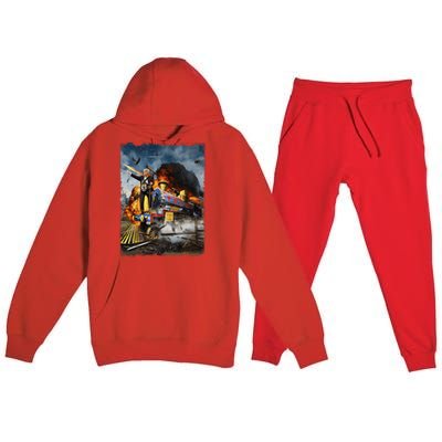 All Aboard The Trump Train Funny Donald Trump 2024 Election Premium Hooded Sweatsuit Set