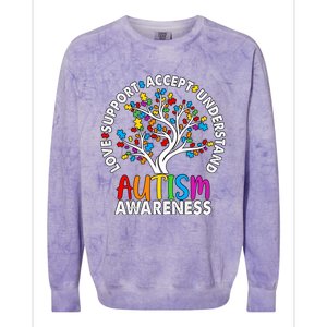 Autism Awareness Tree Love Support Accept Understand Colorblast Crewneck Sweatshirt