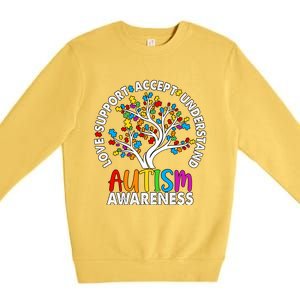 Autism Awareness Tree Love Support Accept Understand Premium Crewneck Sweatshirt