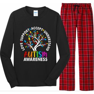 Autism Awareness Tree Love Support Accept Understand Long Sleeve Pajama Set