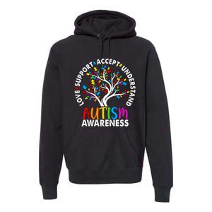 Autism Awareness Tree Love Support Accept Understand Premium Hoodie