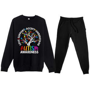 Autism Awareness Tree Love Support Accept Understand Premium Crewneck Sweatsuit Set