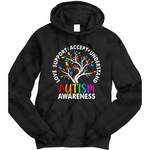 Autism Awareness Tree Love Support Accept Understand Tie Dye Hoodie