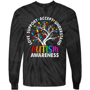 Autism Awareness Tree Love Support Accept Understand Tie-Dye Long Sleeve Shirt