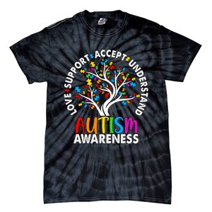 Autism Awareness Tree Love Support Accept Understand Tie-Dye T-Shirt