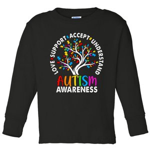 Autism Awareness Tree Love Support Accept Understand Toddler Long Sleeve Shirt