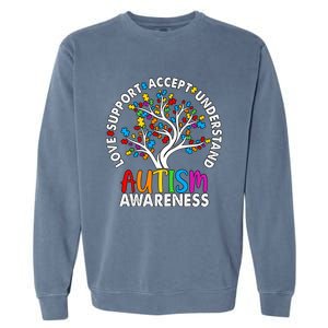 Autism Awareness Tree Love Support Accept Understand Garment-Dyed Sweatshirt