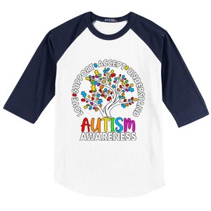 Autism Awareness Tree Love Support Accept Understand Baseball Sleeve Shirt