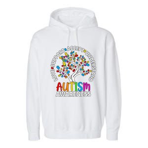 Autism Awareness Tree Love Support Accept Understand Garment-Dyed Fleece Hoodie