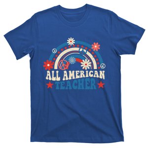 All American Teacher Rainbow Usa Teacher 4th Of July Us Flag Gift T-Shirt